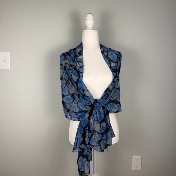 Blue sheer butterfly scarf shawl from brooks brothers - Picture 7 of 8